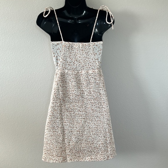 Blush BJ Cream Floral Print Cut Out Tie Smocked Mini Dress - Picture 6 of 8